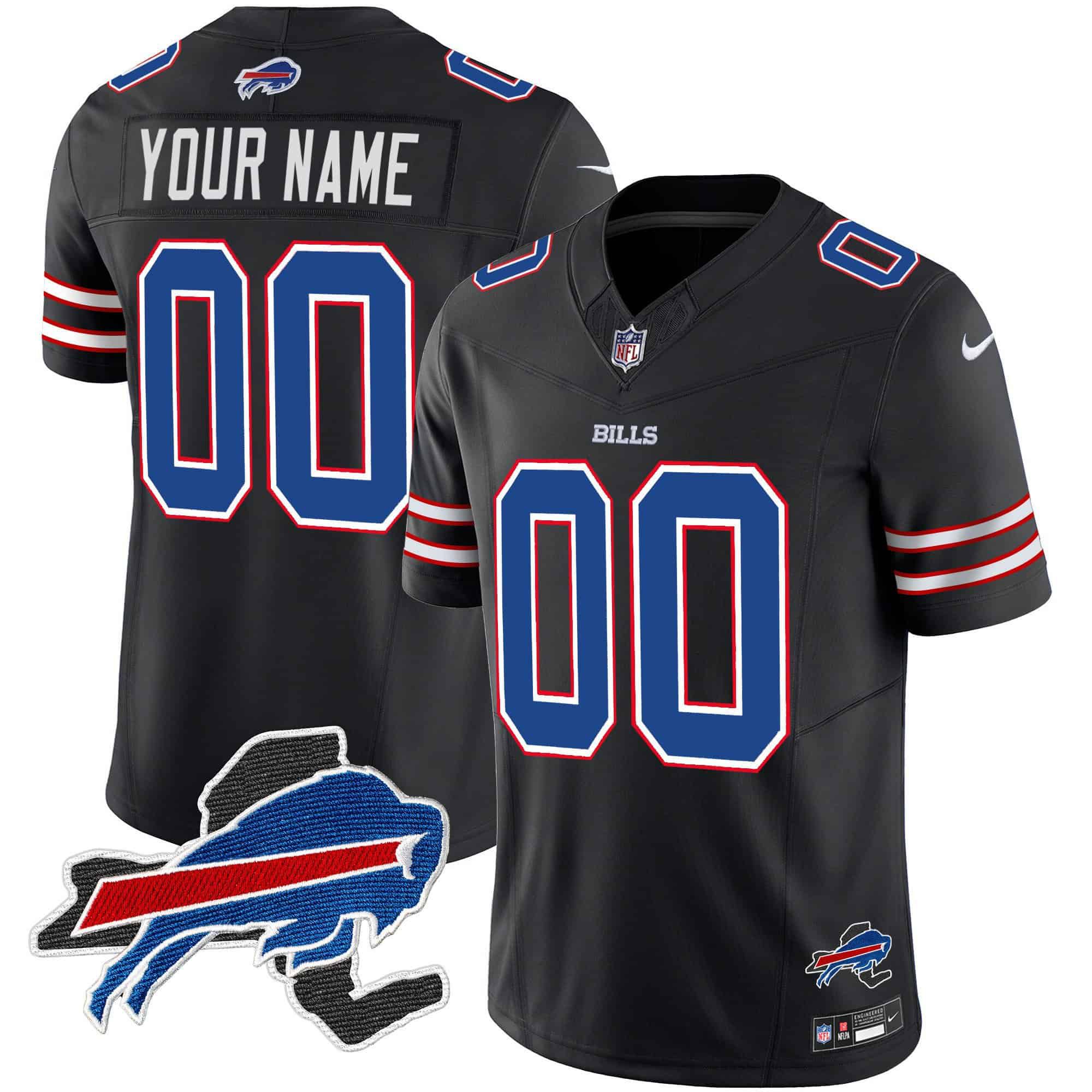 Men Buffalo Bills Black 2024 Nike Patch Vapor Limited Custom NFL Jersey->customized nfl jersey->Custom Jersey